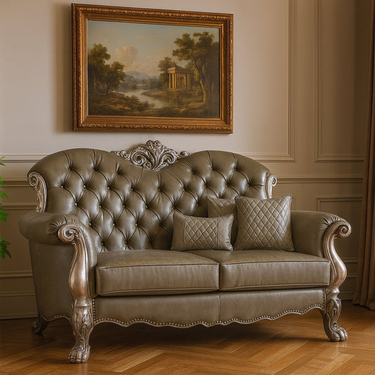 Loveseat de piel sintética color hueso de 71" y cojines