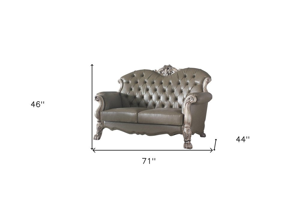 Loveseat de piel sintética color hueso de 71" y cojines
