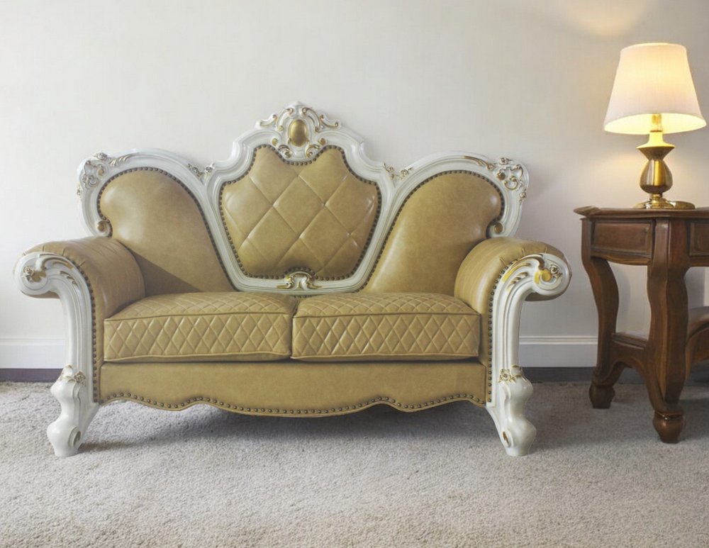 Loveseat de 70" de piel sintética en amarillo dorado y perla con cojines