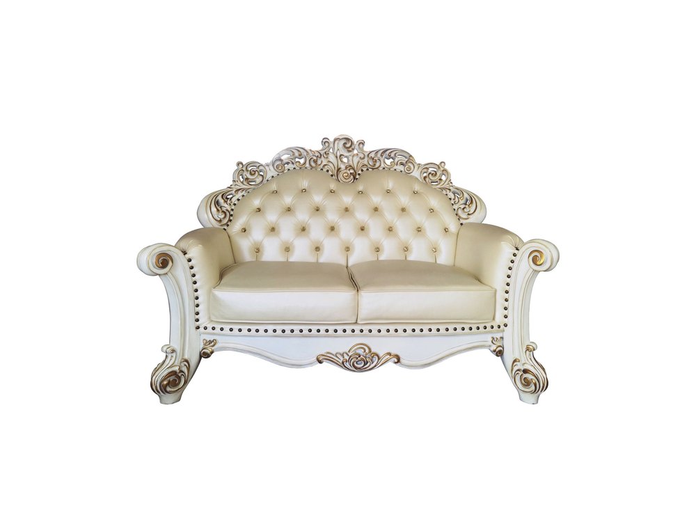Loveseat de 70" de piel sintética color champán y perla con cojines