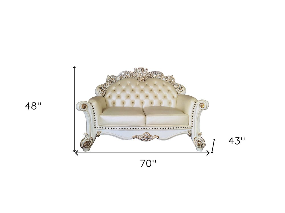 Loveseat de 70" de piel sintética color champán y perla con cojines