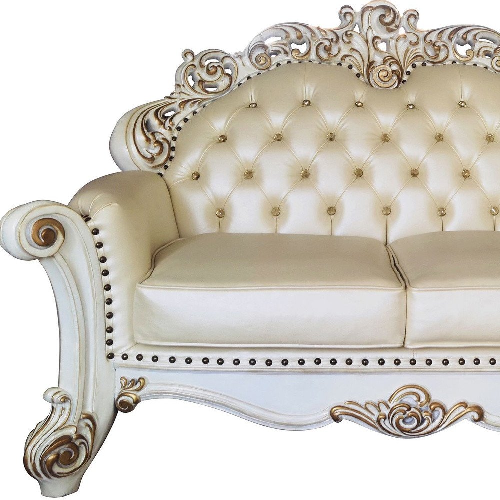 Loveseat de 70" de piel sintética color champán y perla con cojines