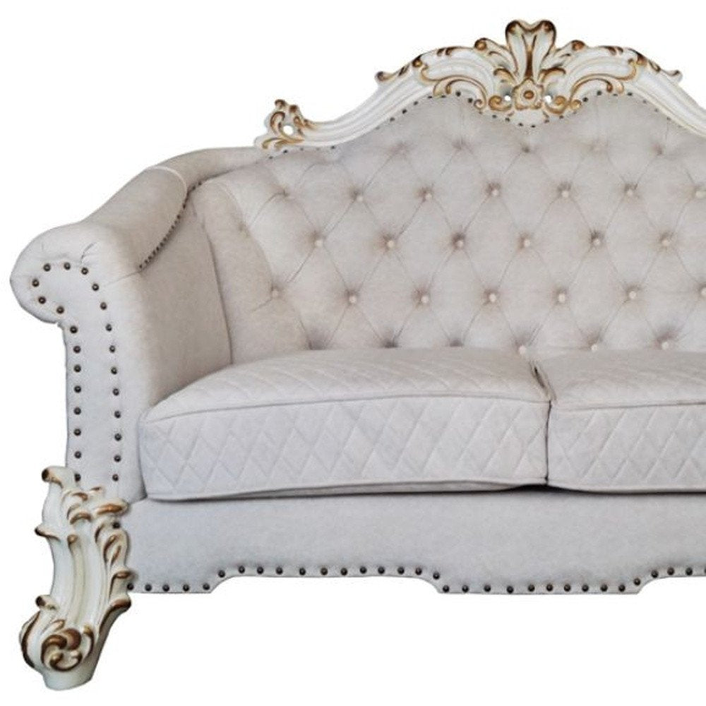 Loveseat de terciopelo bicolor marfil y perla de 66" y cojines decorativos