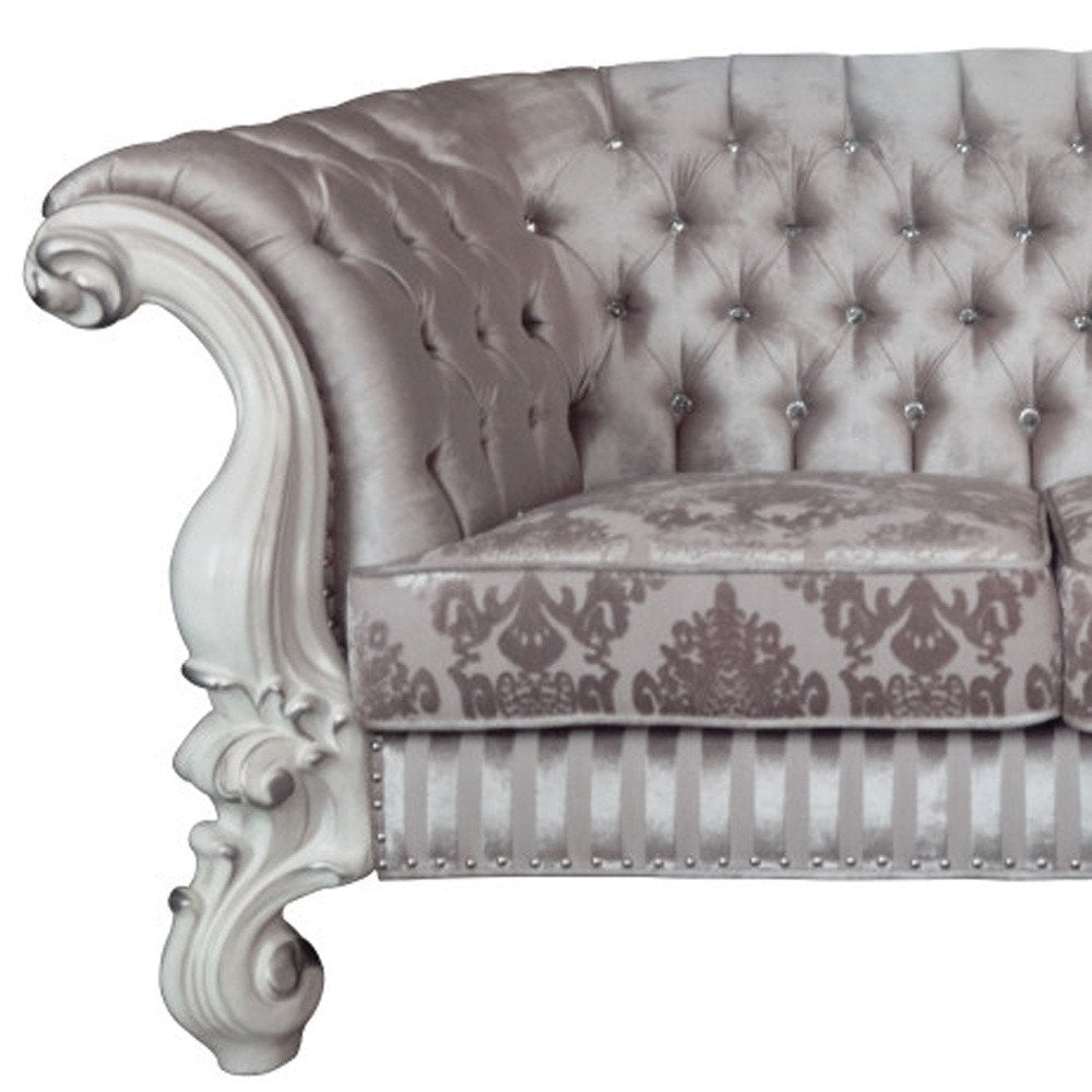 Loveseat de terciopelo marfil y blanco roto de 76" y cojines decorativos