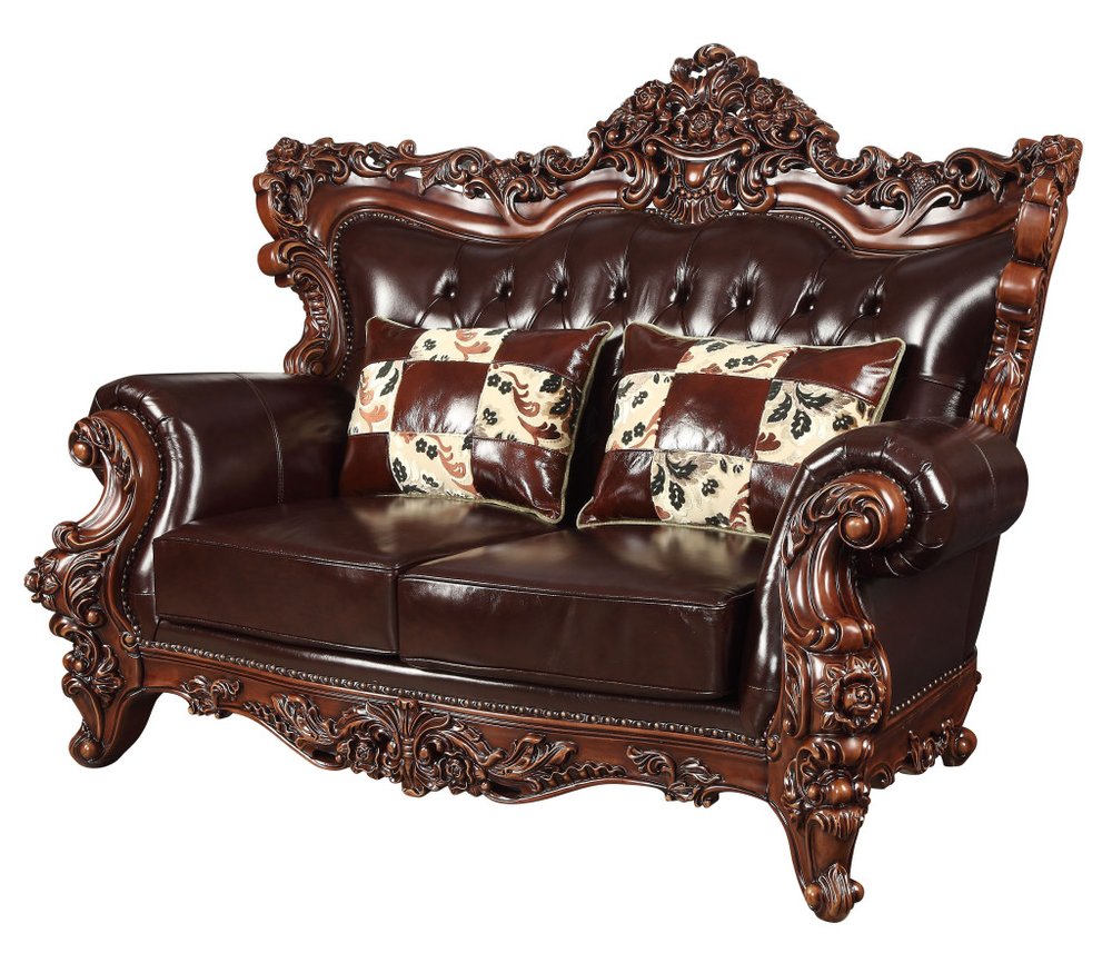 Loveseat curvo de 71" en piel sintética color espresso y marrón