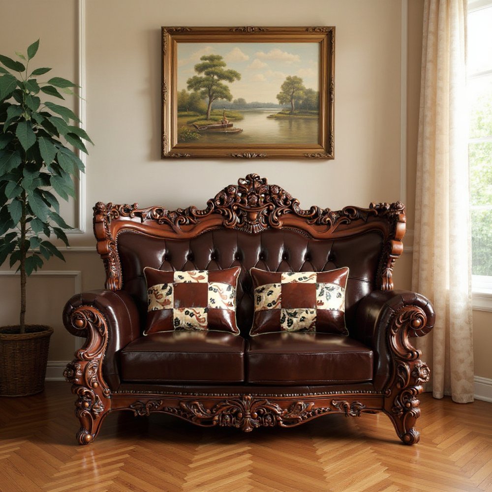 Loveseat curvo de 71" en piel sintética color espresso y marrón