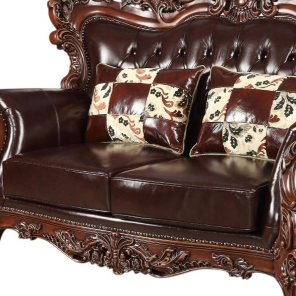 Loveseat curvo de 71" en piel sintética color espresso y marrón