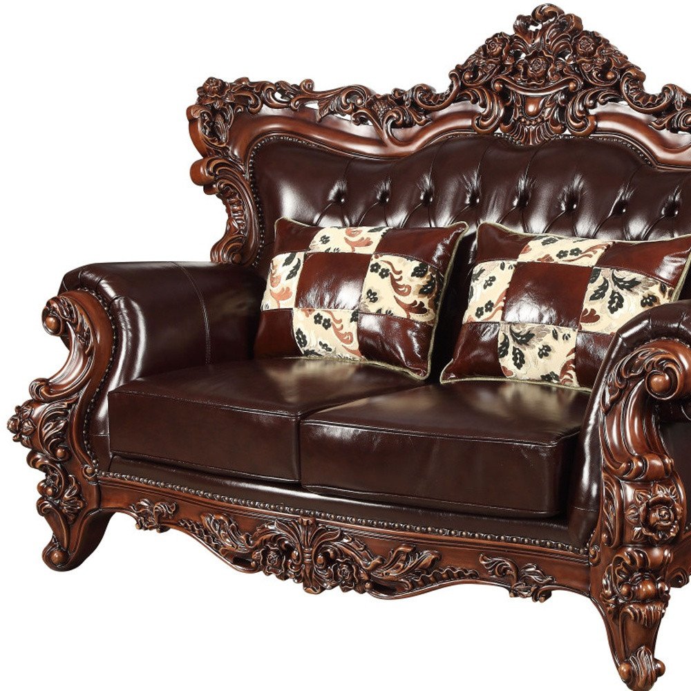 Loveseat curvo de 71" en piel sintética color espresso y marrón