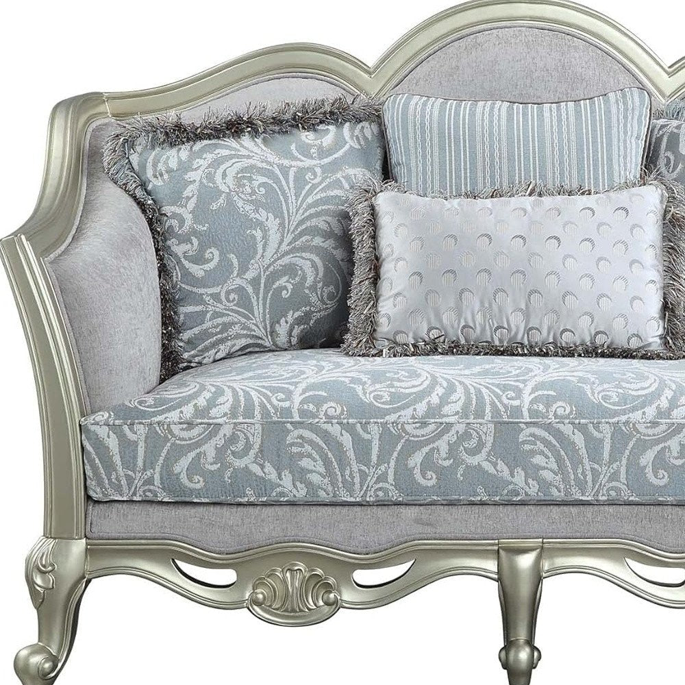 Loveseat de 66" con cojines de lino damasco en gris claro y champán