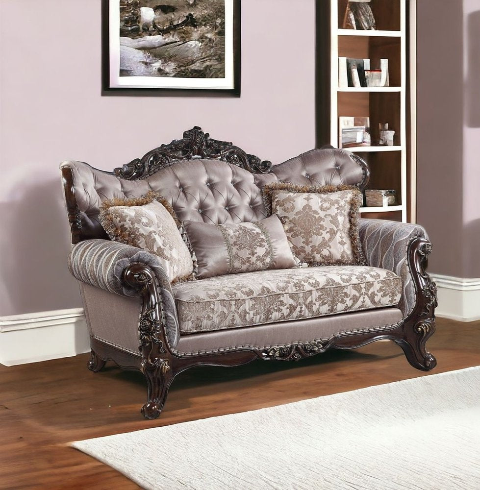 Loveseat rosa y marrón de 70" y cojines decorativos