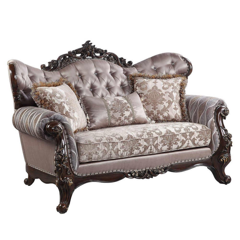 Loveseat rosa y marrón de 70" y cojines decorativos