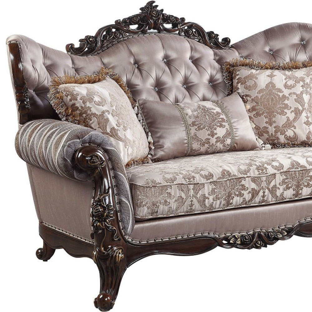 Loveseat rosa y marrón de 70" y cojines decorativos