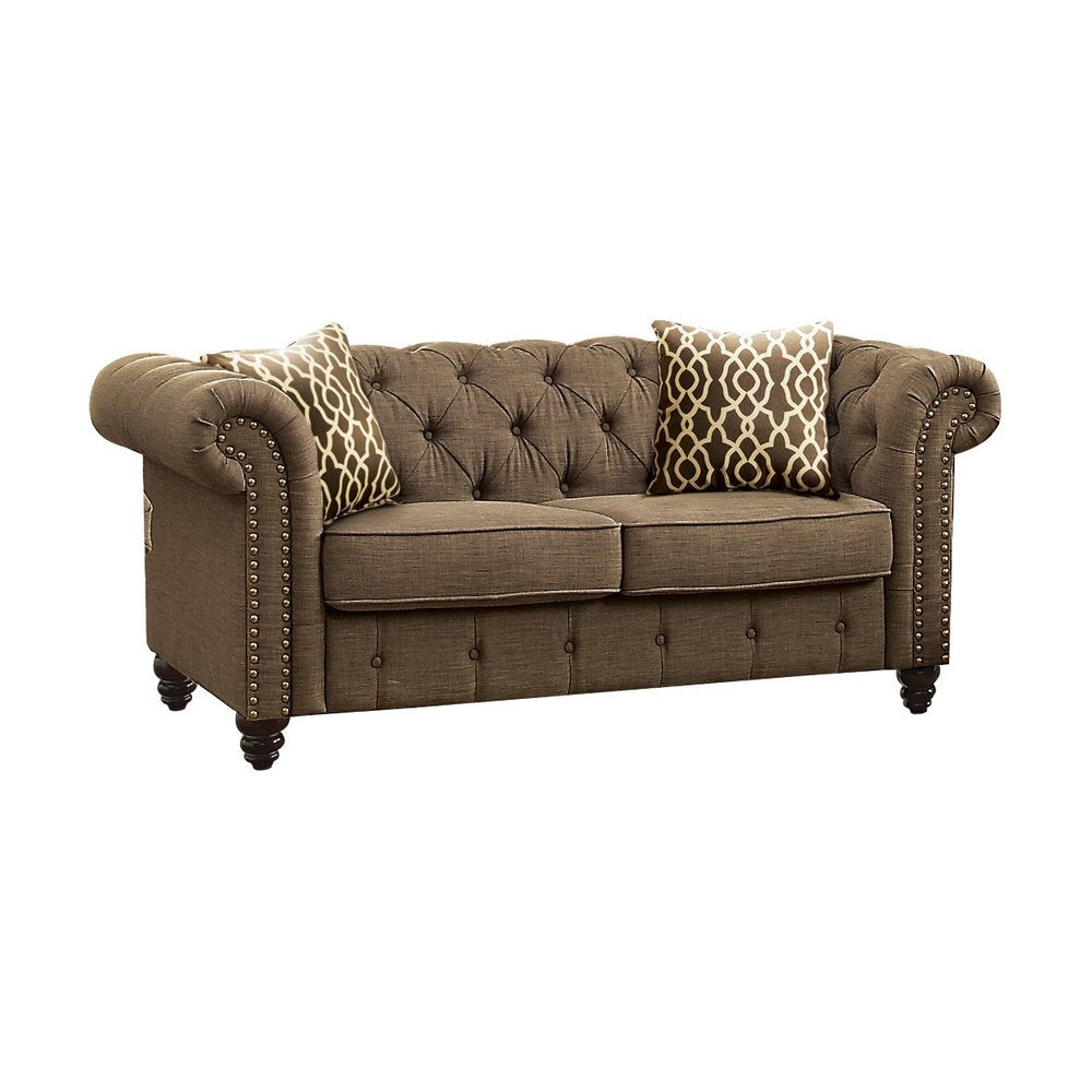 Loveseat de lino marrón y marrón oscuro de 67"
