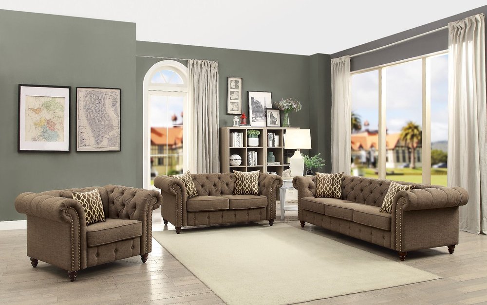 Loveseat de lino marrón y marrón oscuro de 67"