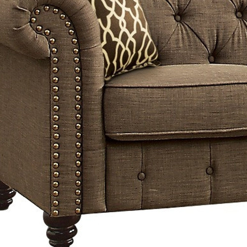 Loveseat de lino marrón y marrón oscuro de 67"