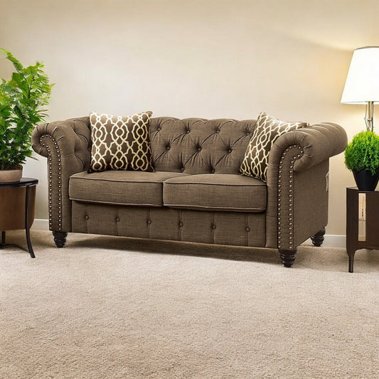 Loveseat de lino marrón y marrón oscuro de 67"