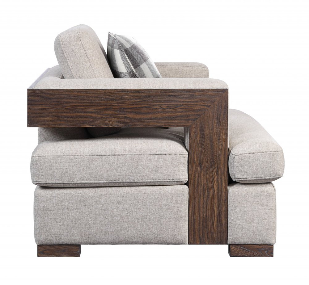 Loveseat de lino beige y marrón de 72"