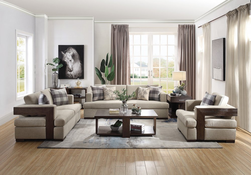 Loveseat de lino beige y marrón de 72"