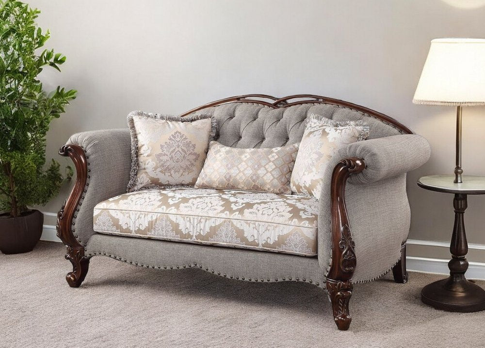 Loveseat de lino beige y marrón oscuro de 183 cm con cojines