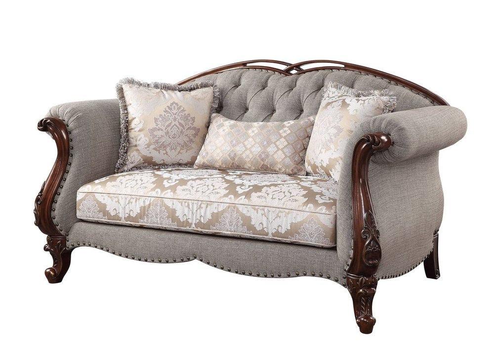Loveseat de lino beige y marrón oscuro de 183 cm con cojines