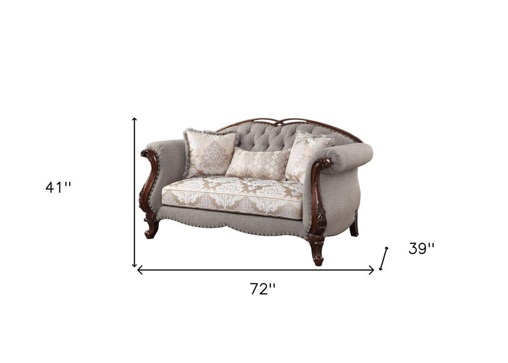 Loveseat de lino beige y marrón oscuro de 183 cm con cojines