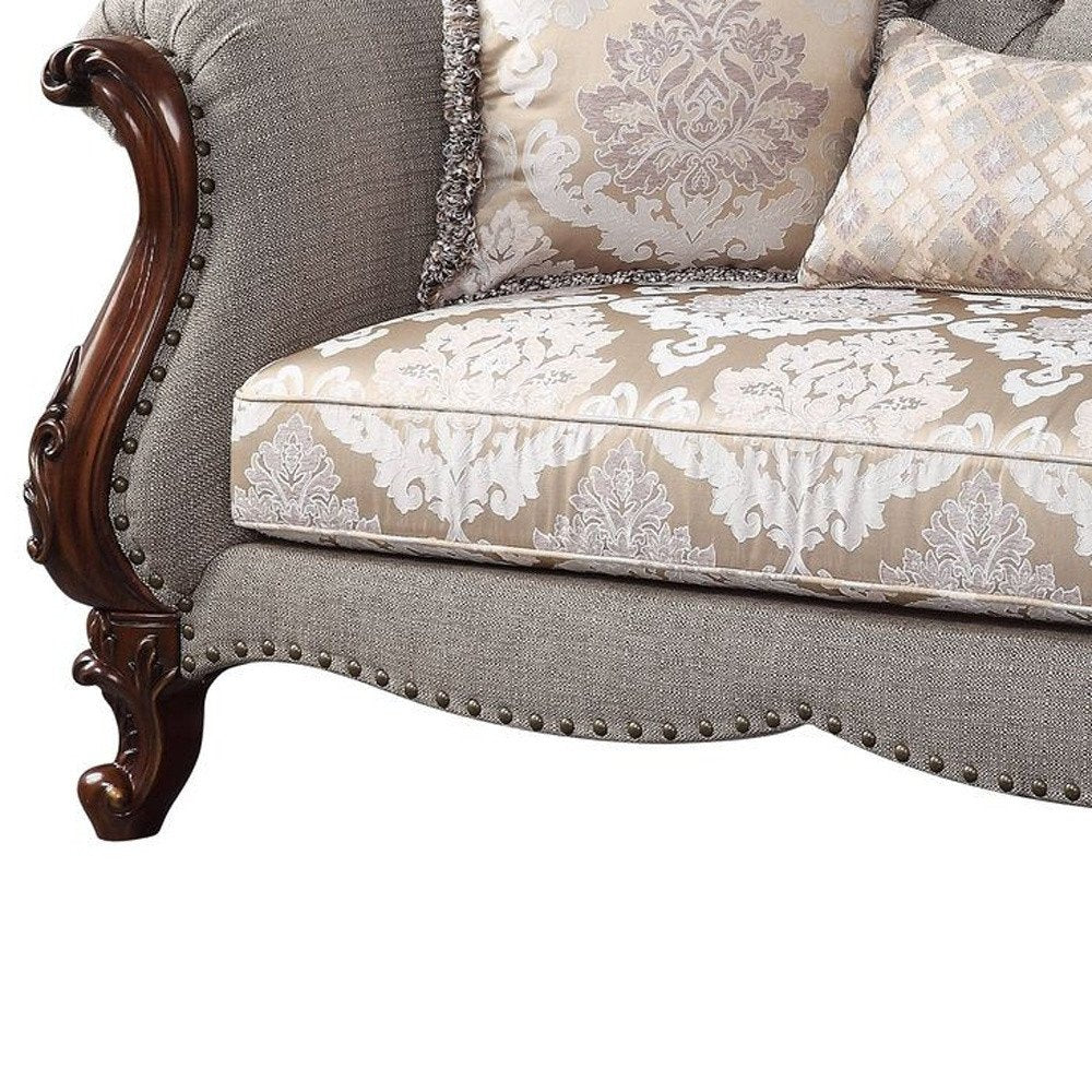Loveseat de lino beige y marrón oscuro de 183 cm con cojines