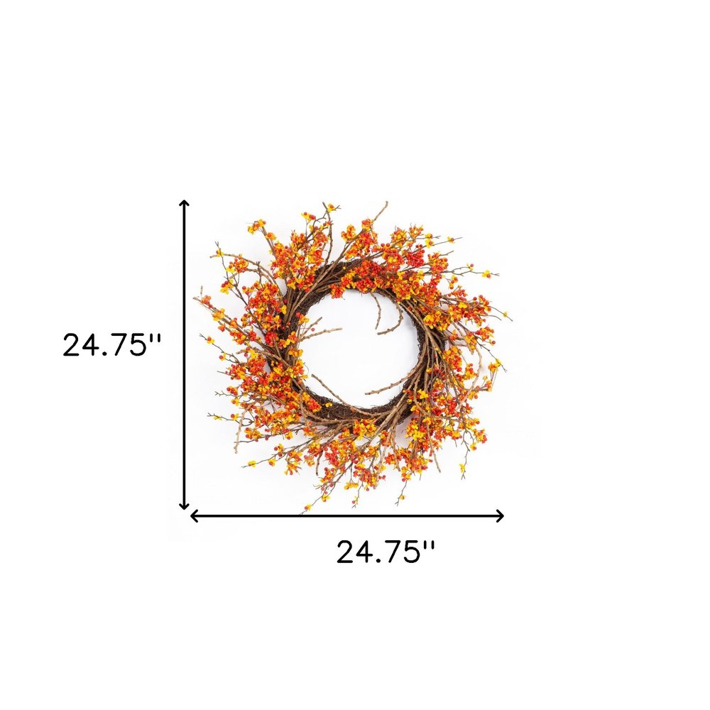 25" Brown Orange And Red Fall Berry And Twig Artificial Wreath