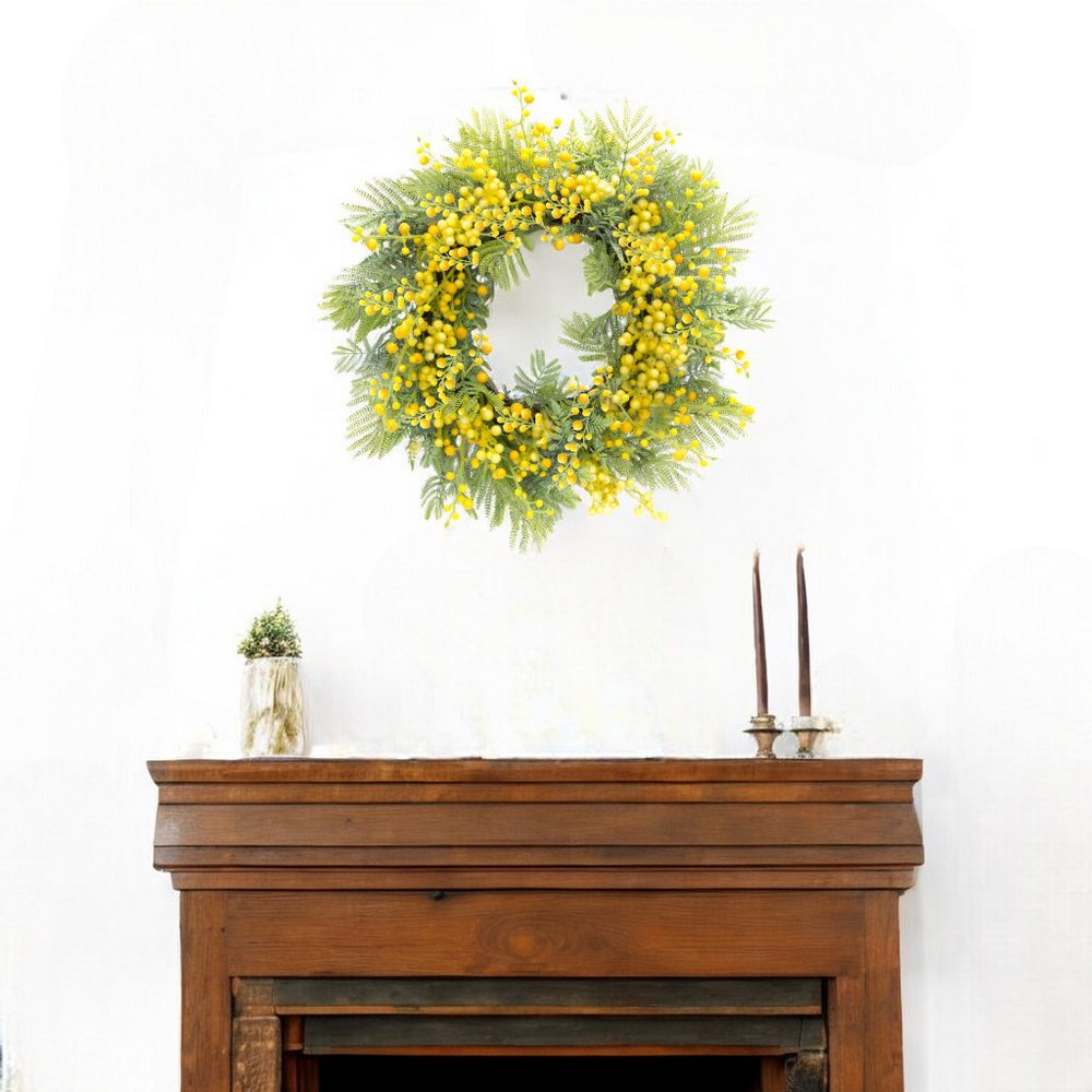 27" Green And Yellow Fern Artificial Wreath