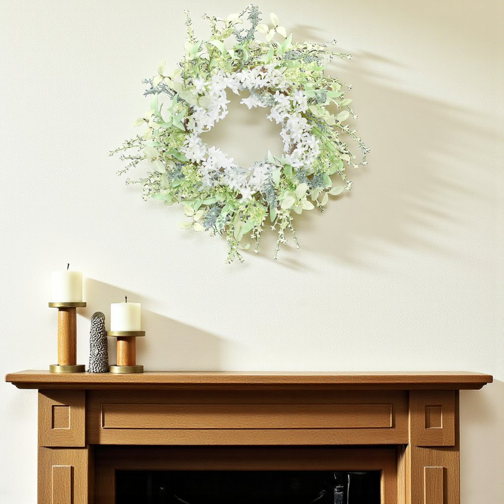 22" Green And White Mixed Assortment Artificial Wreath