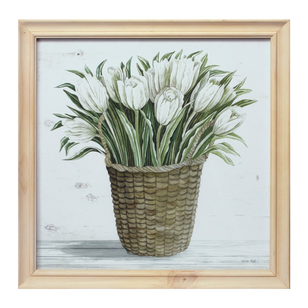 Set of Two Natural And Green Bouquet Floral Solid Wood Square Framed Art