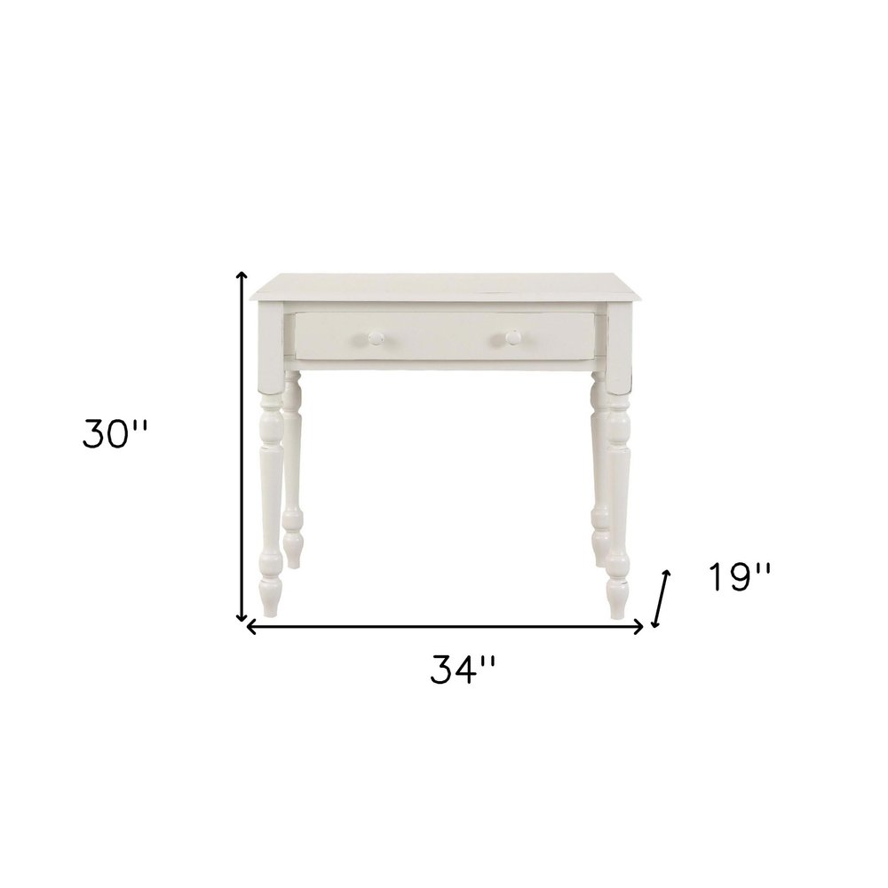 34" Off White Solid Wood Writing Desk