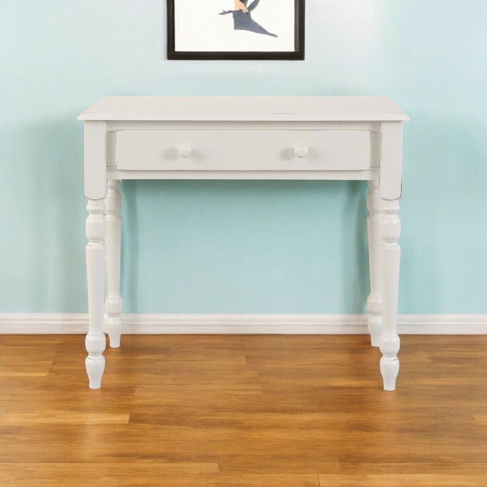 34" Off White Solid Wood Writing Desk