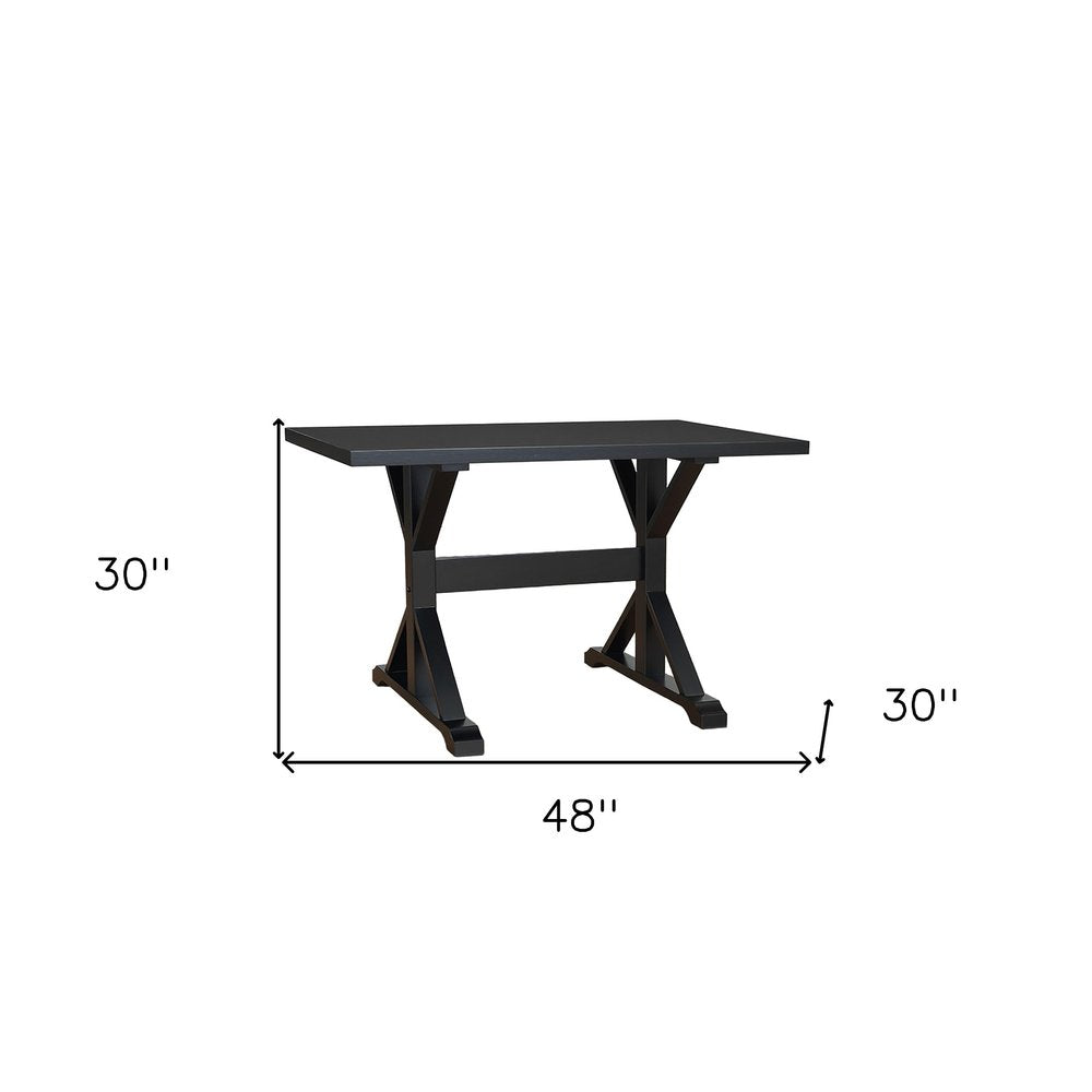 48" Black Solid Wood Trestle Writing Desk