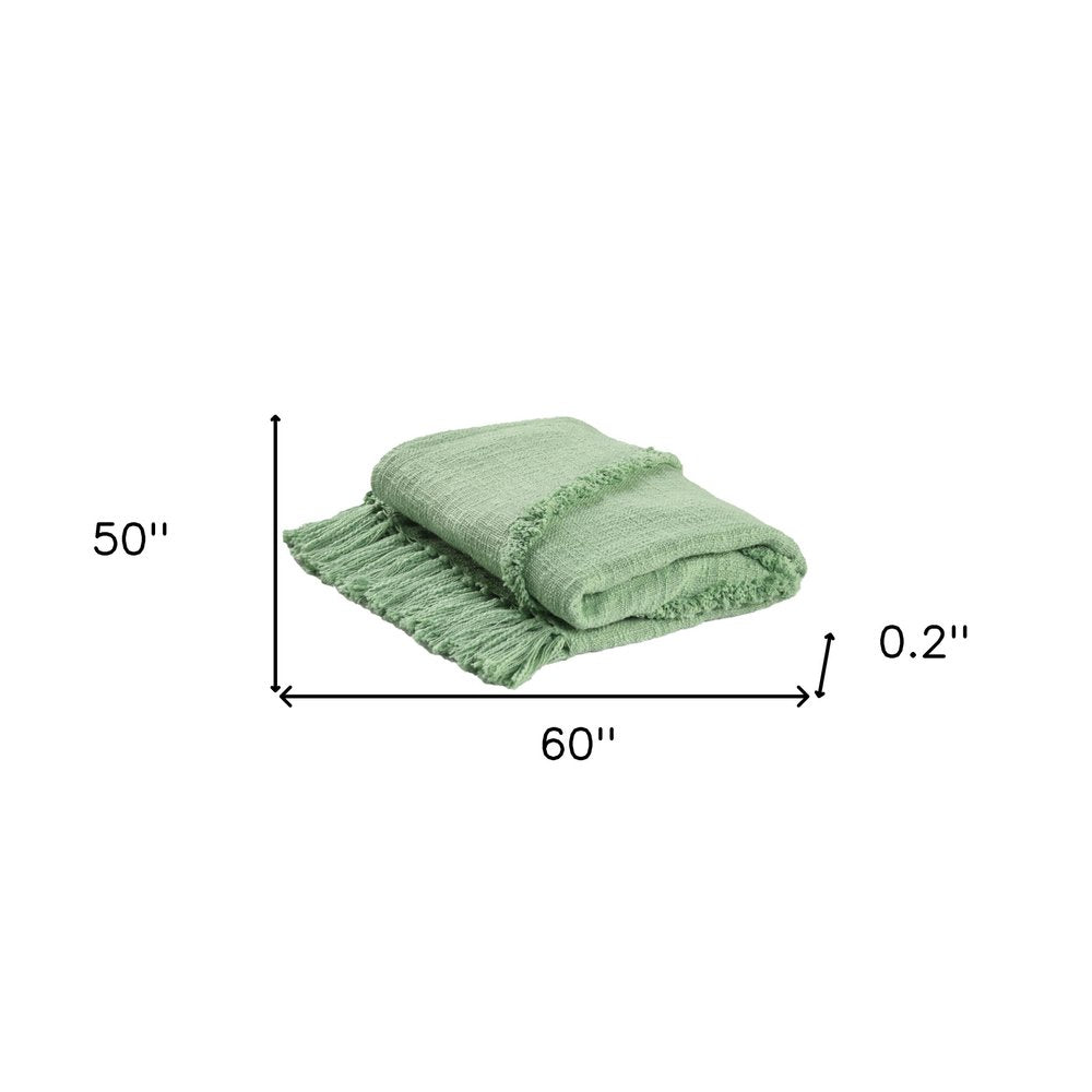50" X 60" Green Woven Cotton Throw Blanket with Fringe