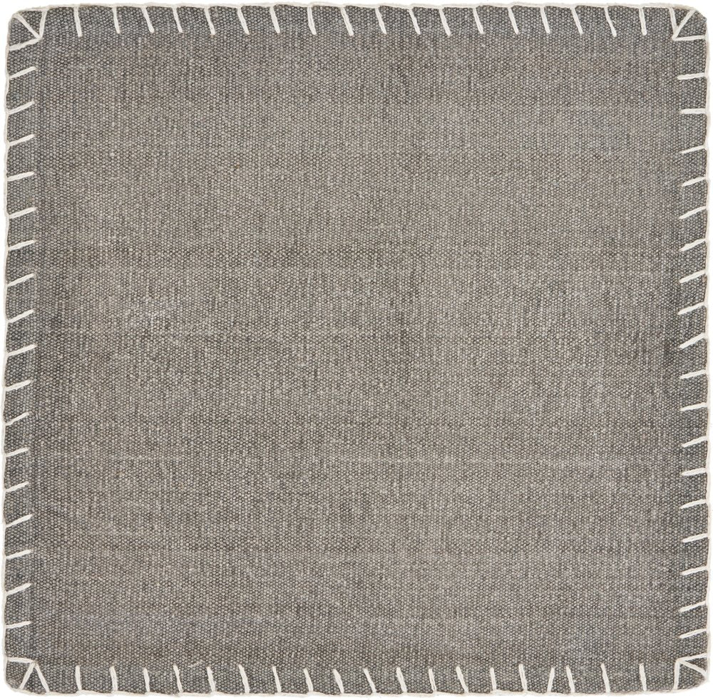 15" Set of Four Natural And Olive Green Embroidered Edge Cotton Square Placemats