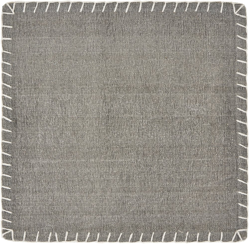 15" Set of Four Natural And Olive Green Embroidered Edge Cotton Square Placemats