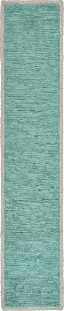 80" Navy Blue And Natural Solid With Border Cotton Table Runner