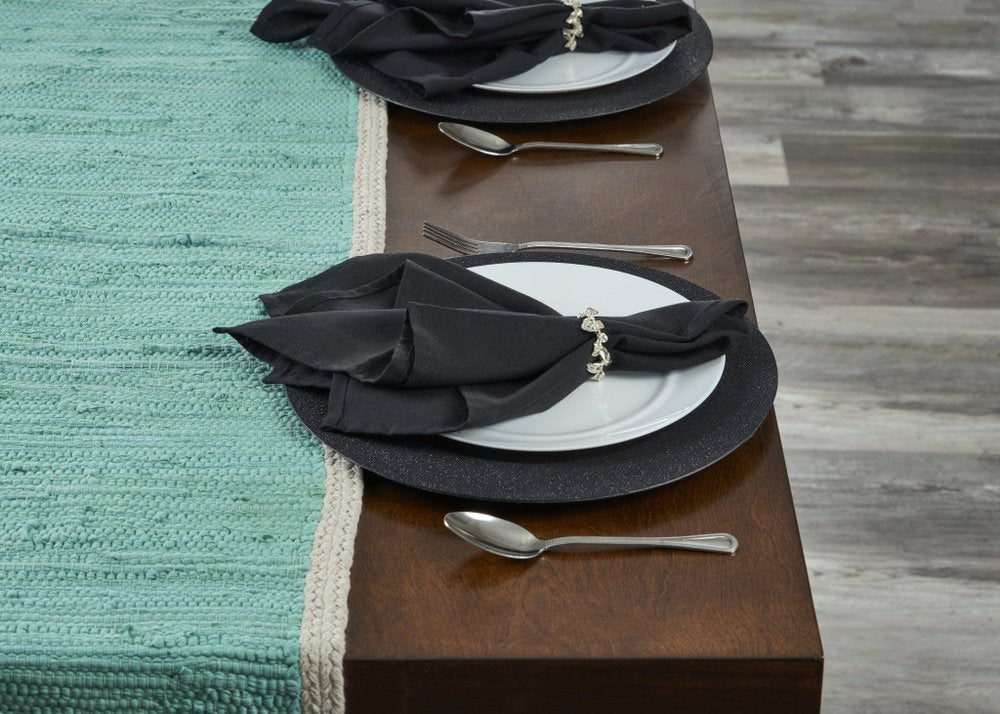 80" Navy Blue And Natural Solid With Border Cotton Table Runner