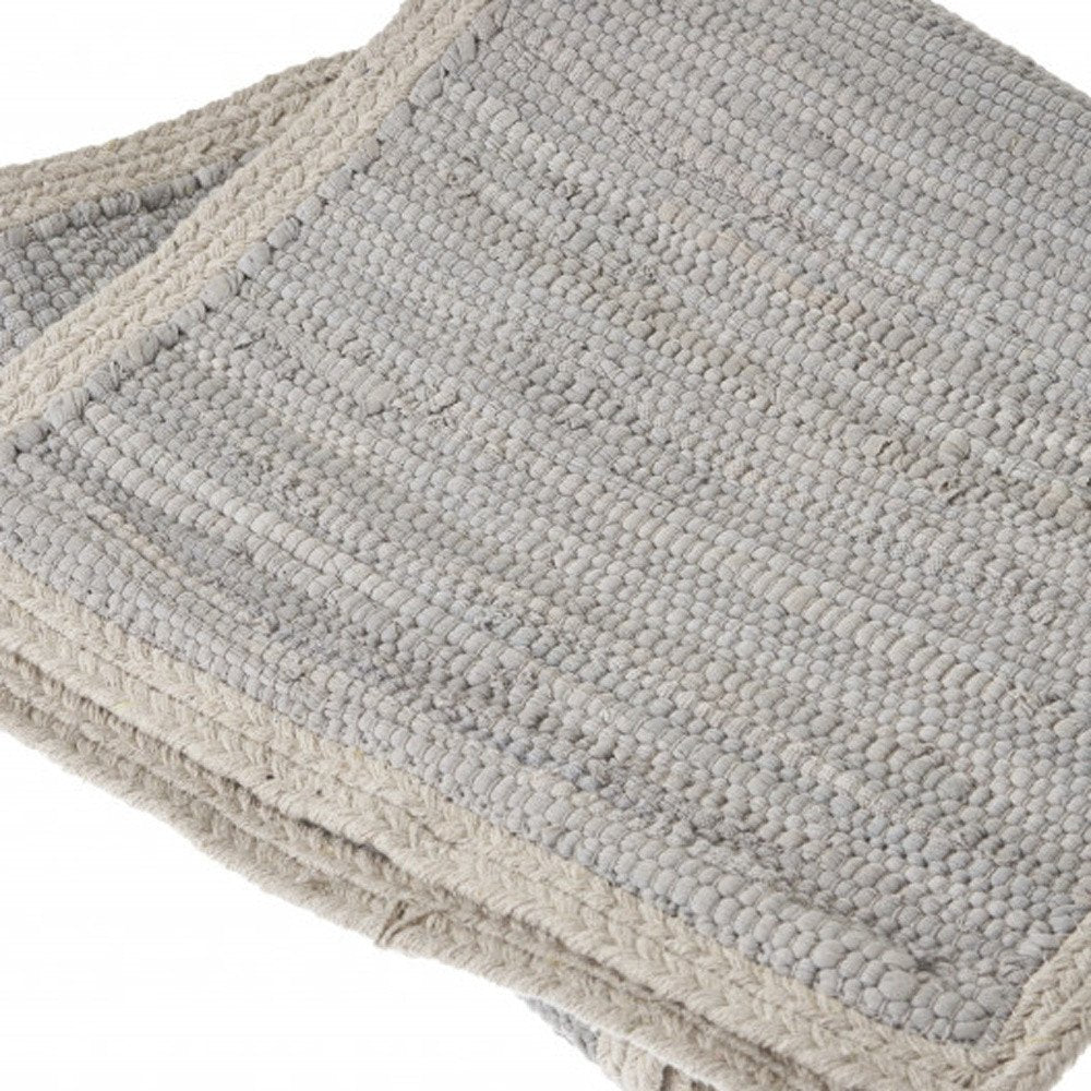 80" Navy Blue And Natural Solid With Border Cotton Table Runner