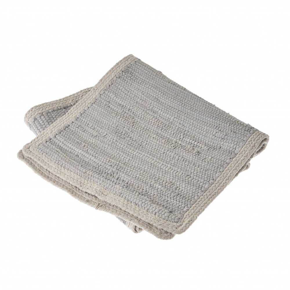 80" Navy Blue And Natural Solid With Border Cotton Table Runner