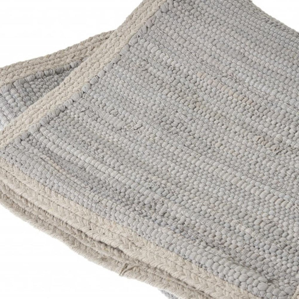 80" Navy Blue And Natural Solid With Border Cotton Table Runner