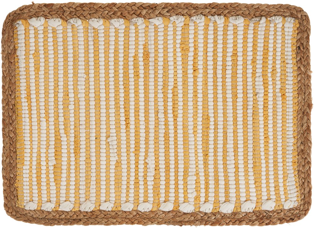19" Set of Four Cream Yellow And Natural Striped Cotton And Jute Placemats