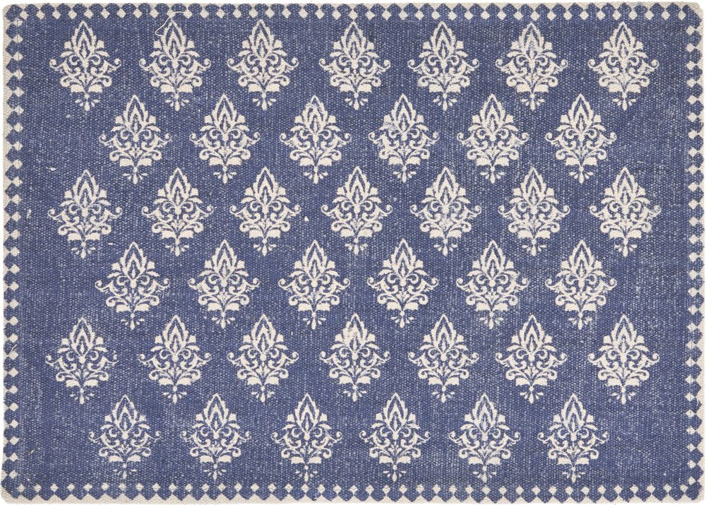 19" Set of Four Green And Cream Geometric Medallion Cotton Placemats
