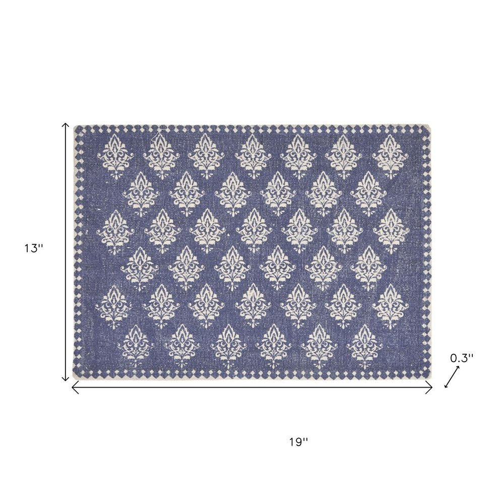 19" Set of Four Green And Cream Geometric Medallion Cotton Placemats