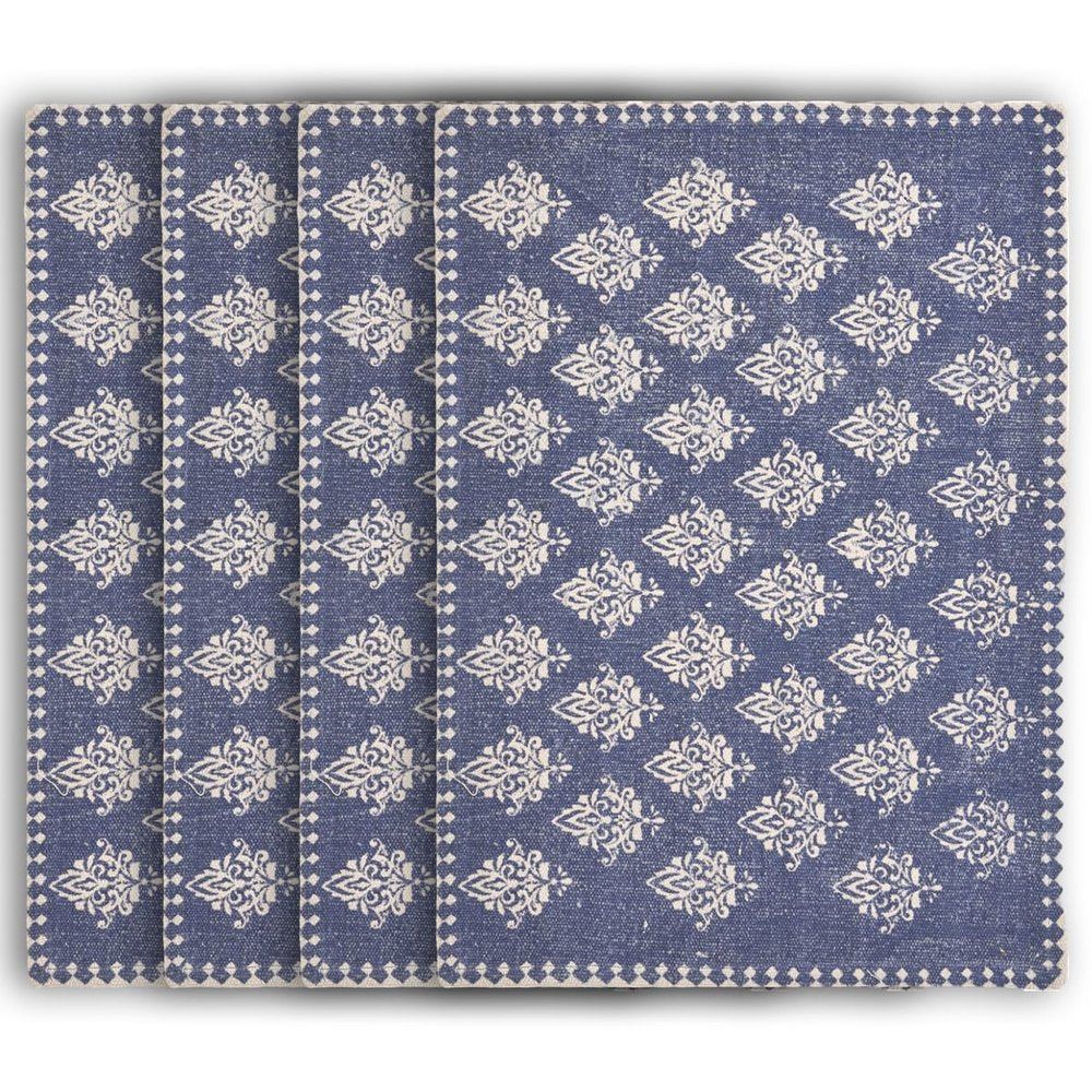 19" Set of Four Green And Cream Geometric Medallion Cotton Placemats