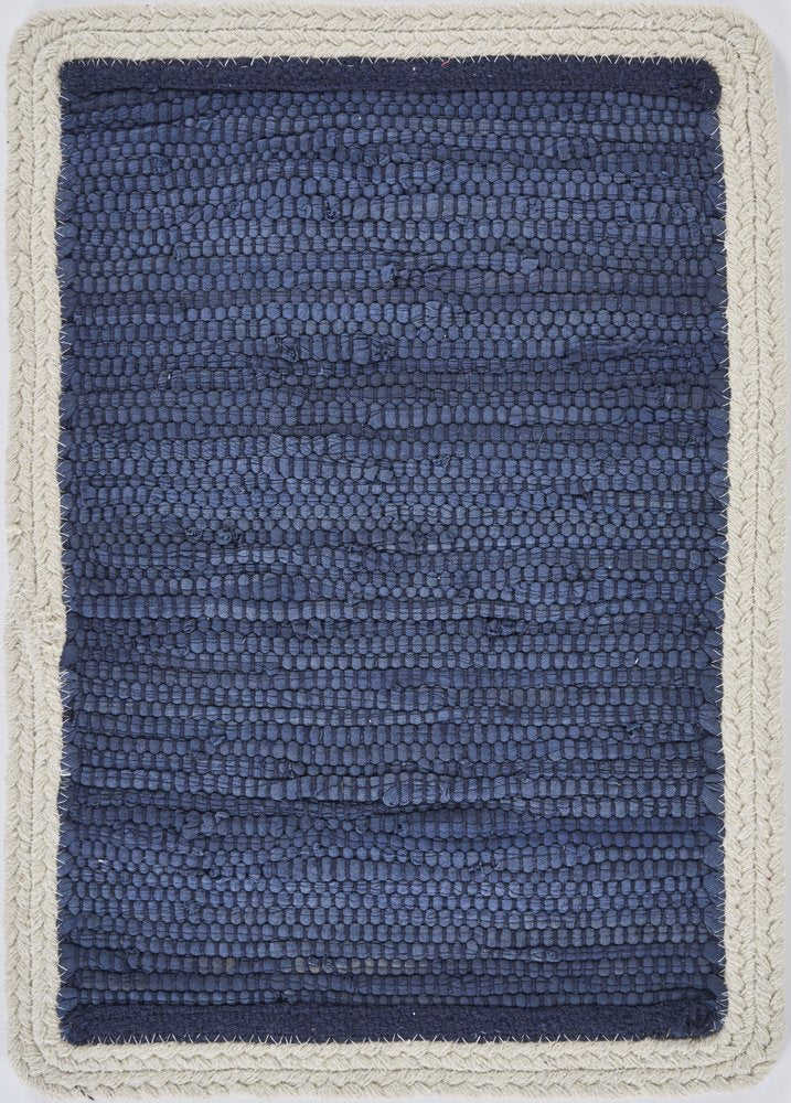 80" Navy Blue And Natural Solid With Border Cotton Table Runner