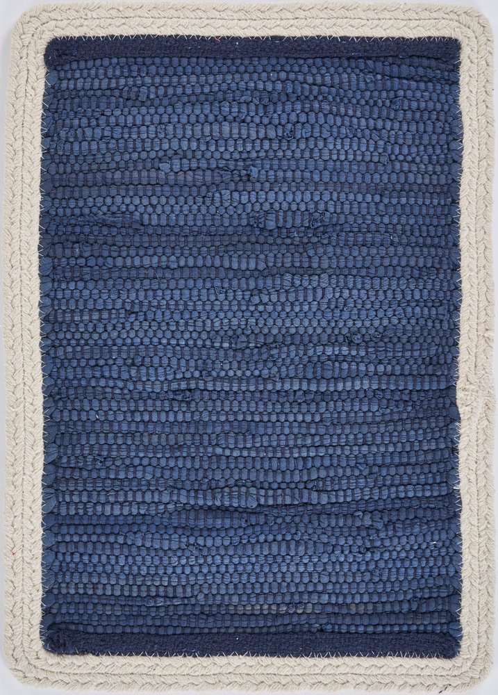 80" Navy Blue And Natural Solid With Border Cotton Table Runner