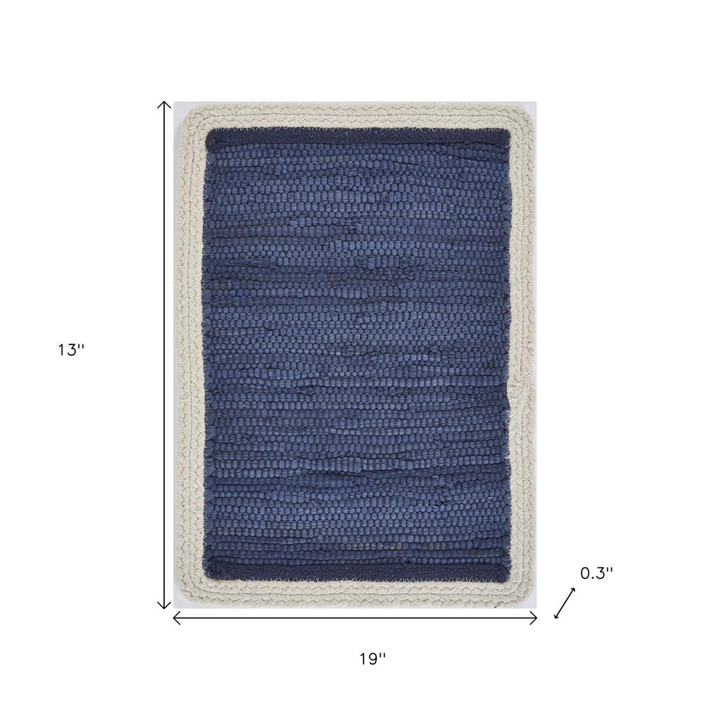 80" Navy Blue And Natural Solid With Border Cotton Table Runner