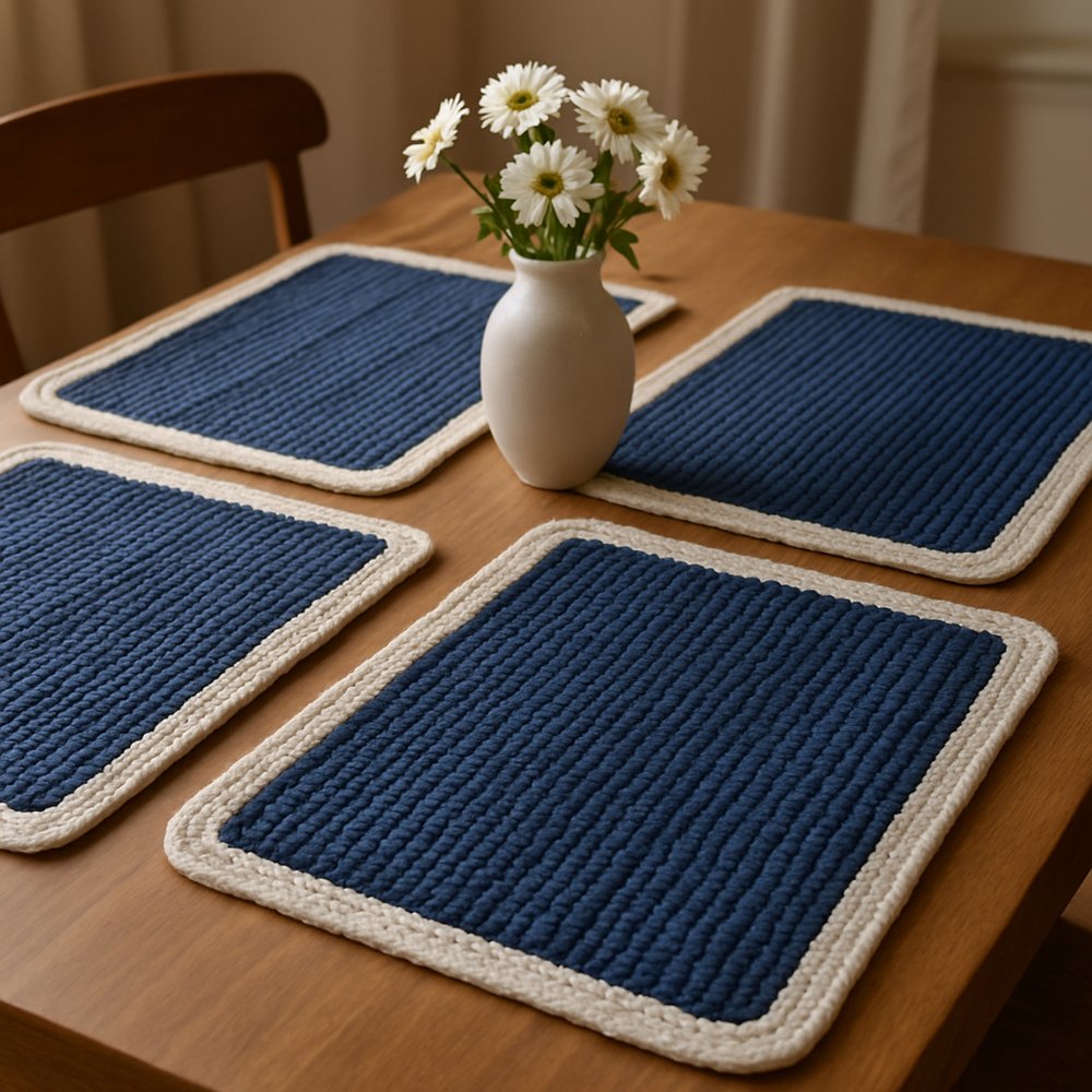 80" Navy Blue And Natural Solid With Border Cotton Table Runner