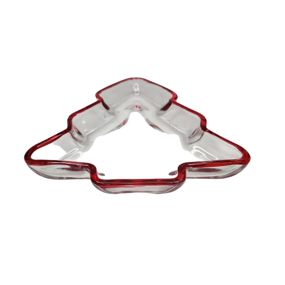 Bandeja para servir de Navidad de cristal rojo con forma de árbol de Navidad de 8"